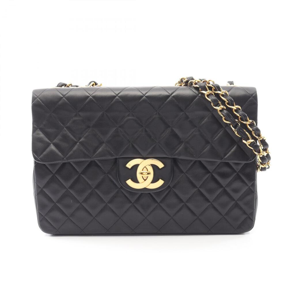 Chanel Matelasse Single Flap Shoulder Bag Lambskin Sheepskin Black